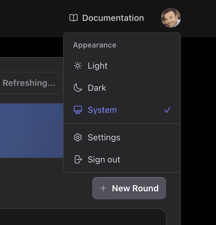 Settings menu