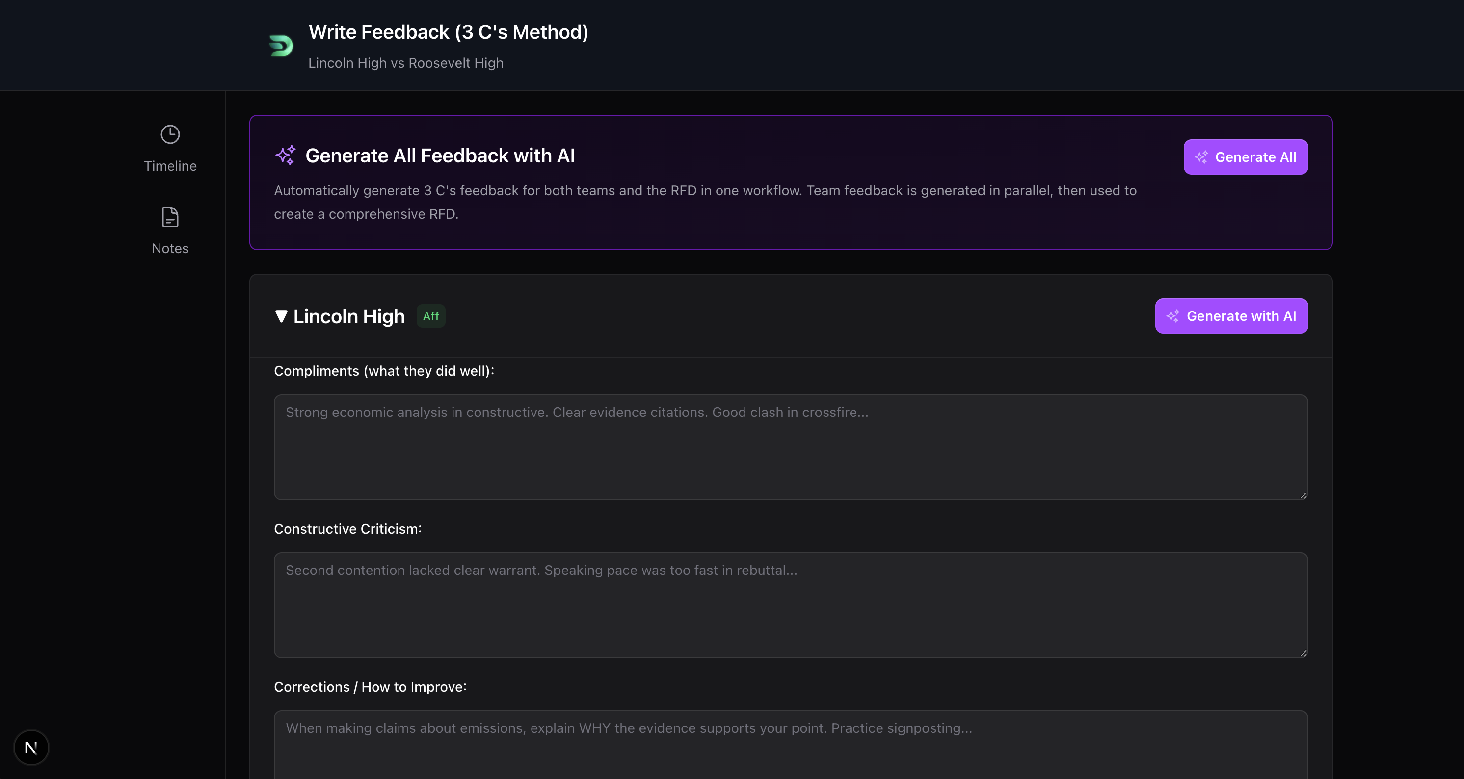 3 C's feedback template