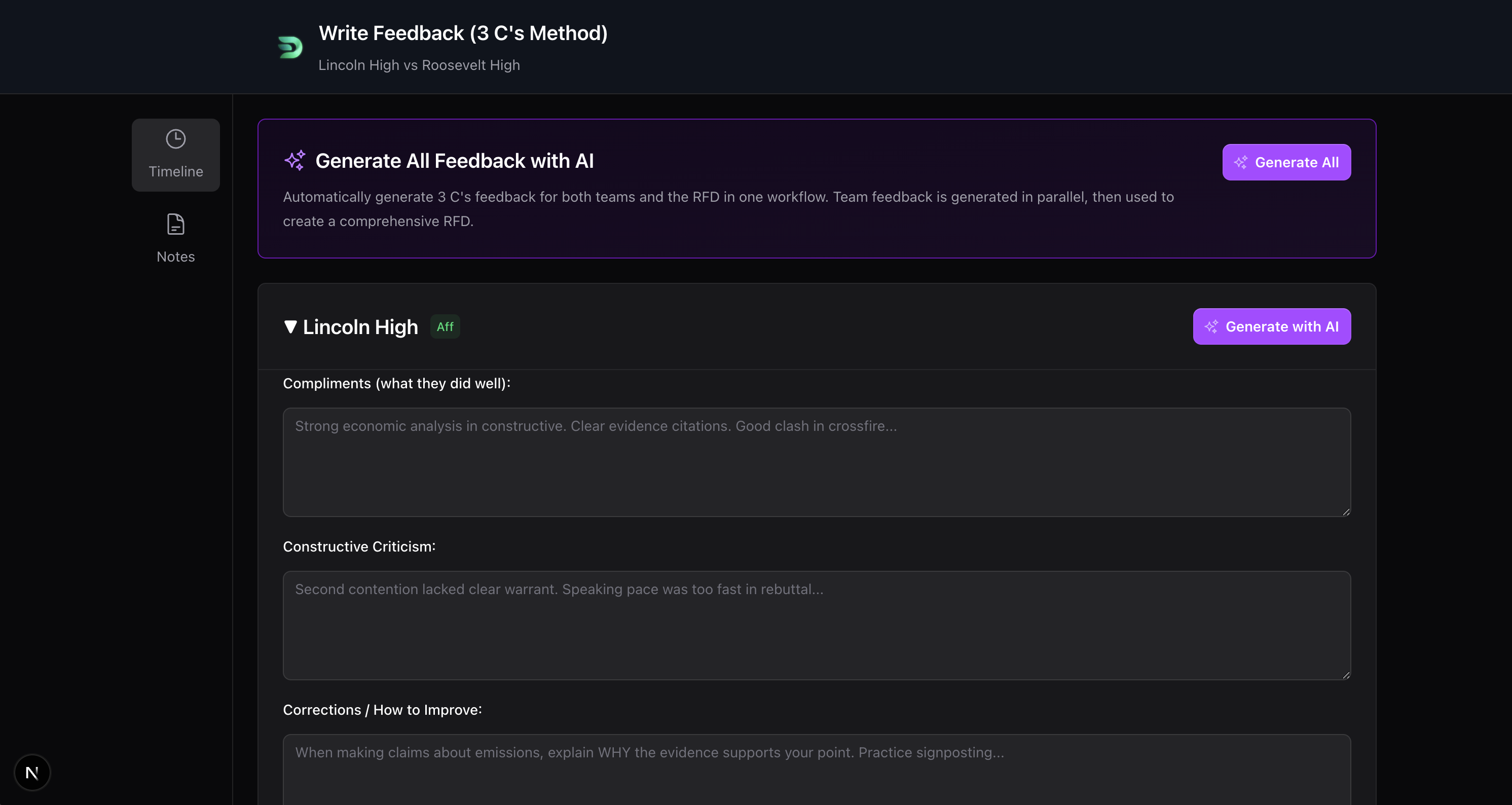 Access to timeline and notes