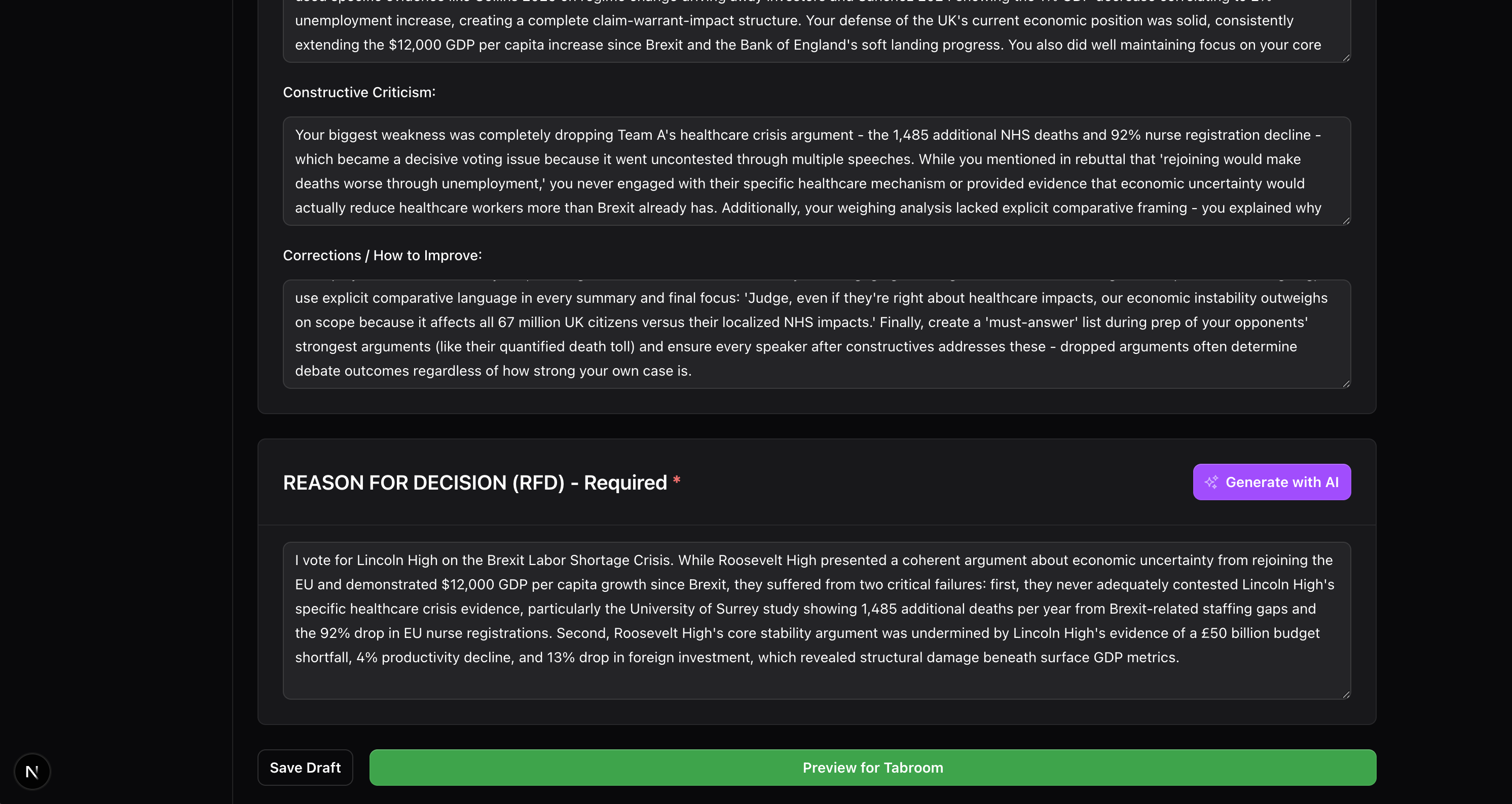 Reason for Decision section