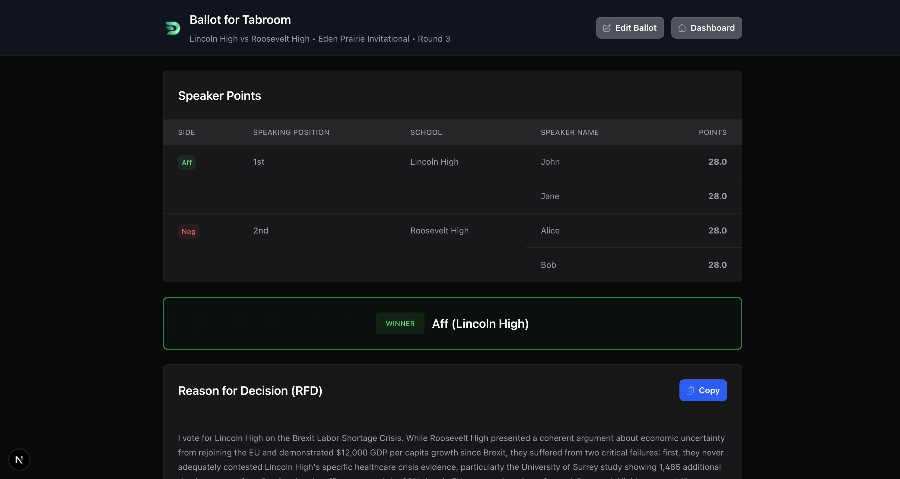 Tabroom ballot preview